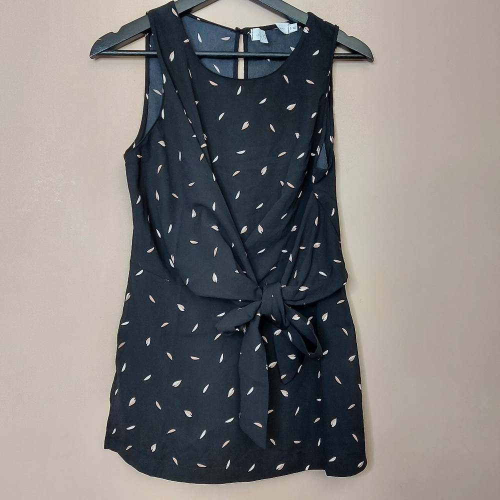 All in Favor faux wrap sleeveless blouse side slits back zip and keyhole back